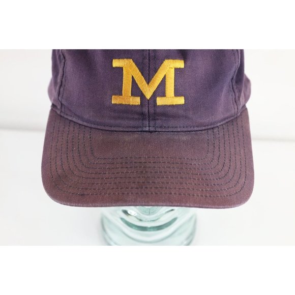 Vintage 90s Distressed Block M University of Michigan Snapback Hat Cap Blue - Picture 3 of 10